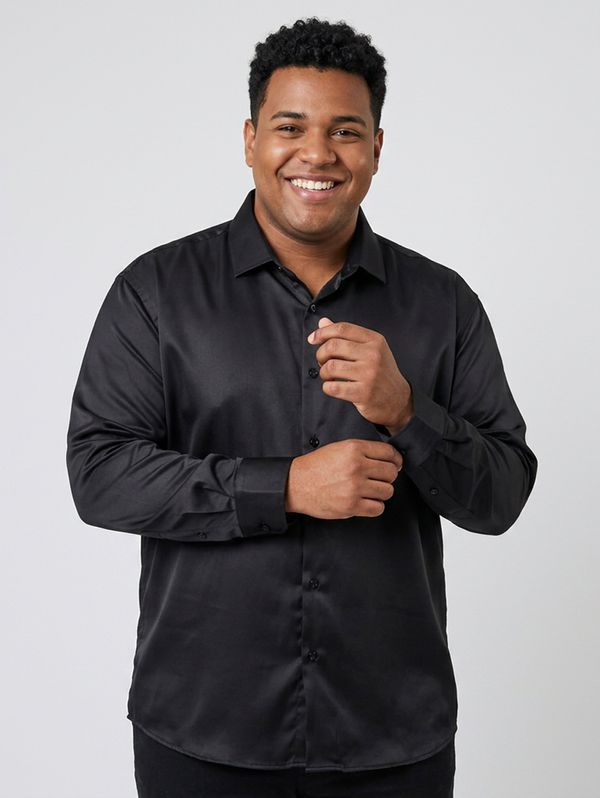 Camisa Manga Longa Plus Size Masculina PRETO G1