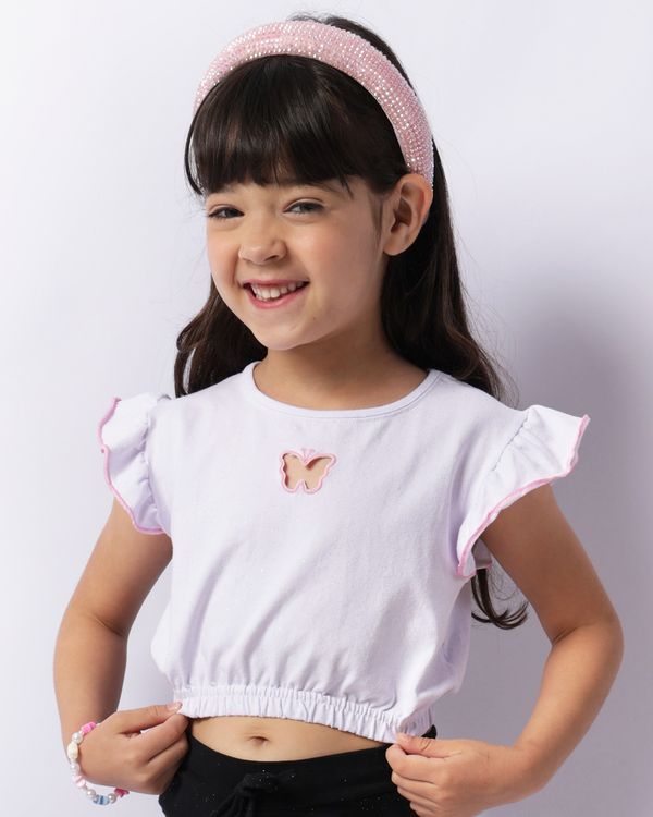 Blusa Infantil Cropped Recorte Borboleta Com Glitter Branca 8