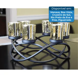 Porta-Velas De Ferro Com 6 Xícaras Seraphic Preto E Dourada A-MBI