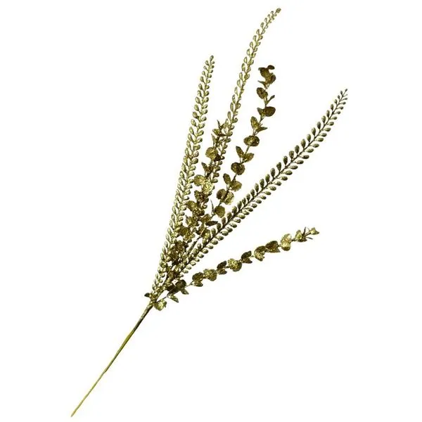Galho Decorativo Artificial Folhas Glitter Dourado 80cm para Arranjos de Natal Tok da Casa Galho Decorativo Artificial Folhas de Silicone com Glitter Dourado 80cm para Decoração Tok da Casa