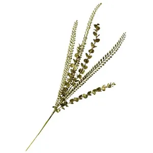 Galho Decorativo Artificial Folhas Glitter Dourado 80cm para Arranjos de Natal Tok da Casa Galho Decorativo Artificial Folhas de Silicone com Glitter Dourado 80cm para Decoração Tok da Casa