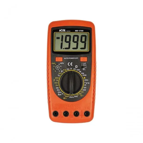 Multímetro Digital MD-1700 com Medição de TENSÃO 1000VDC 700VAC CORRENTE 10A RESISTÊNCIA 200MOhm LCD Icel Multímetro Digital MD-1700 com Medição de TENSÃO 1000VDC 700VAC CORRENTE 10A LCD Icel