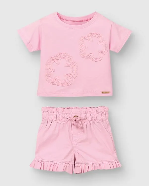 Conjunto Menina Blusa Com Bordado E Shorts Babados - Carinhoso Rosa - 2