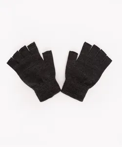 luva de tricot meio dedo cinza mescla escuro Único