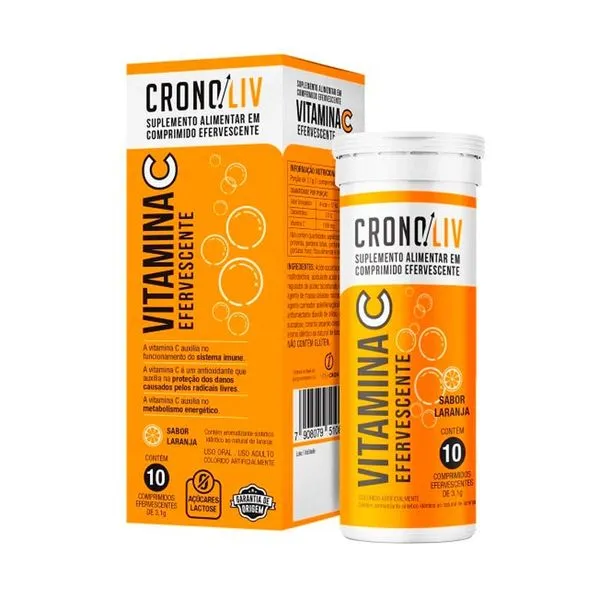 Suplemento Alimentar Cronoliv Vitamina C Sabor Laranja 10 Comprimidos Efervescentes
