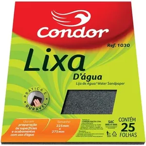 Folha De Lixa D'água Grão 100 Condor 1030 Preta - 25 Unidades
