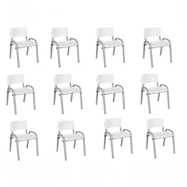 Kit 12 Cadeiras Infantil Iso, Escola, Base Cinza- Branco