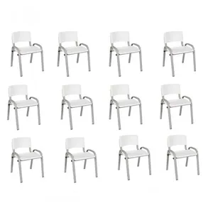Kit 12 Cadeiras Infantil Iso, Escola, Base Cinza- Branco