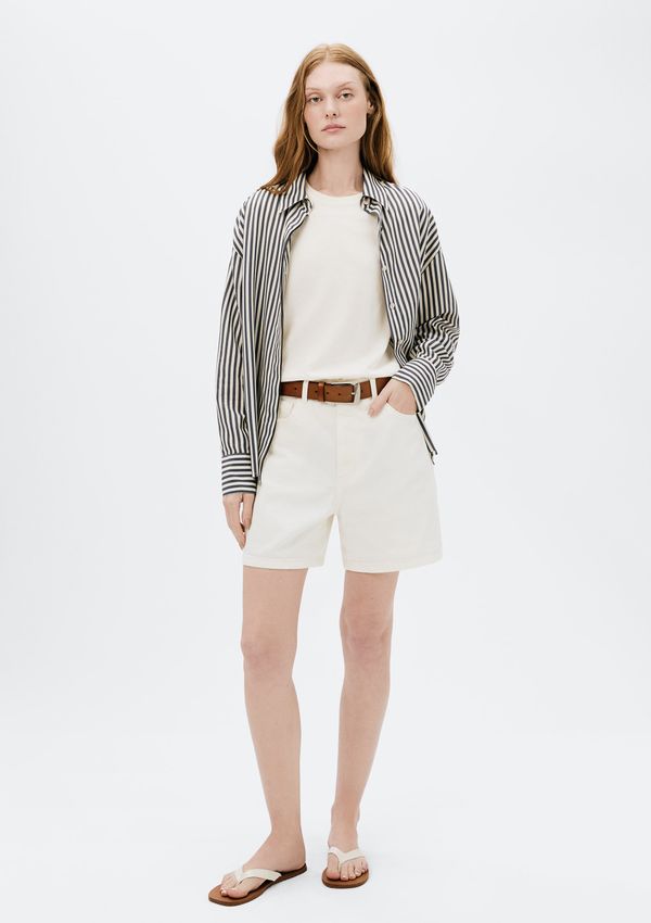 Shorts Básico Feminino Mom Cintura Alta Em Sarja - Off white 042