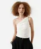 blusa ombro único feminina franzida bege G