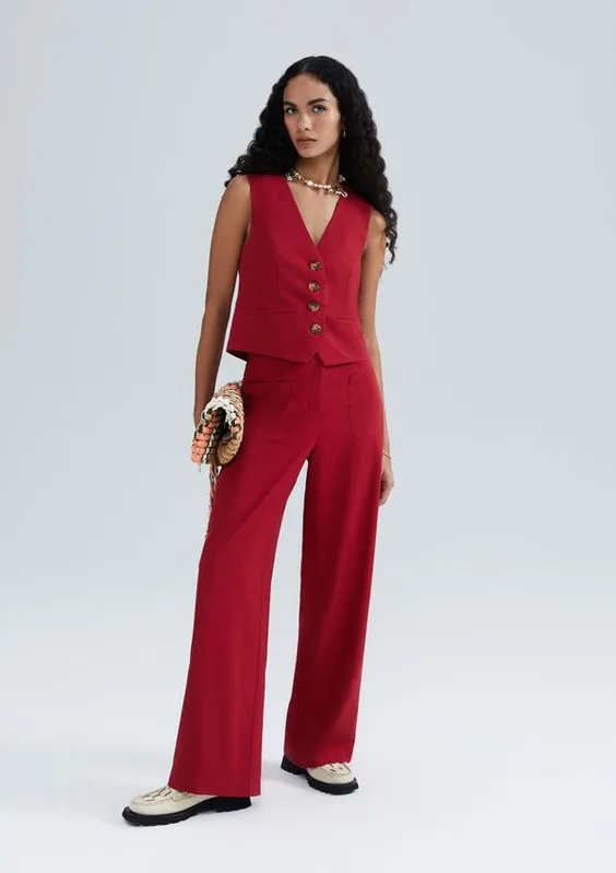 Colete Feminino Em Alfaiataria Eco - Vermelho G