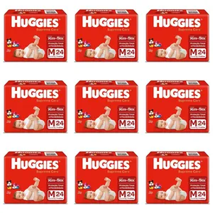 Kit 9 Fraldas Huggies Supreme Care Jumbo M c/24 Unidades