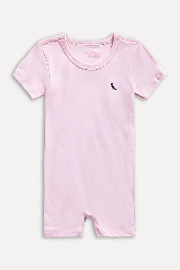 Macacao Bebe Gota Pp Bordado Rosa - P