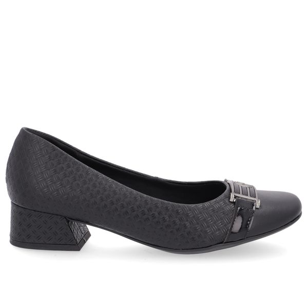 Scarpin Preto Salto Bloco Couro Detalhe Fivela 38