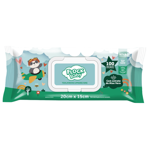Lenços Umedecidos Flock Baby com Extrato de Aloe Vera 100 Unidades