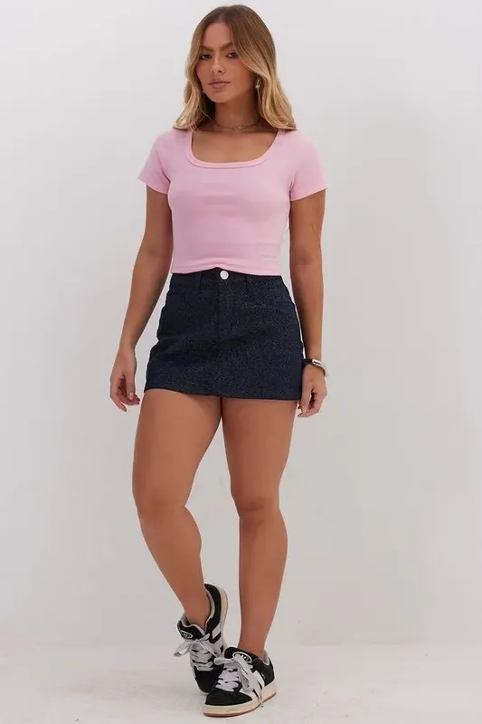 Mini Saia Jeans Com Brilho Planet Girls Jeans Escuro 36