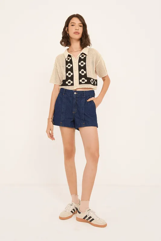 short jeans pregas JEANS ESCURO 42