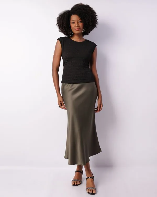 Saia Feminina Midi Acetinado Verde GG