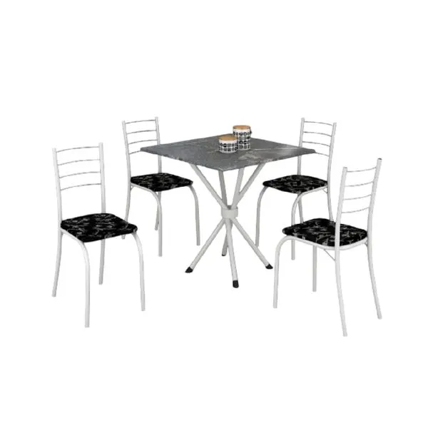 Mesa Rio com 4 Cadeiras Preta com Lirio Branco - Teixeira
