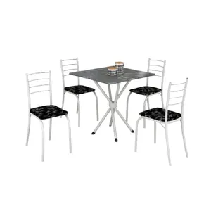 Mesa Rio com 4 Cadeiras Preta com Lirio Branco - Teixeira