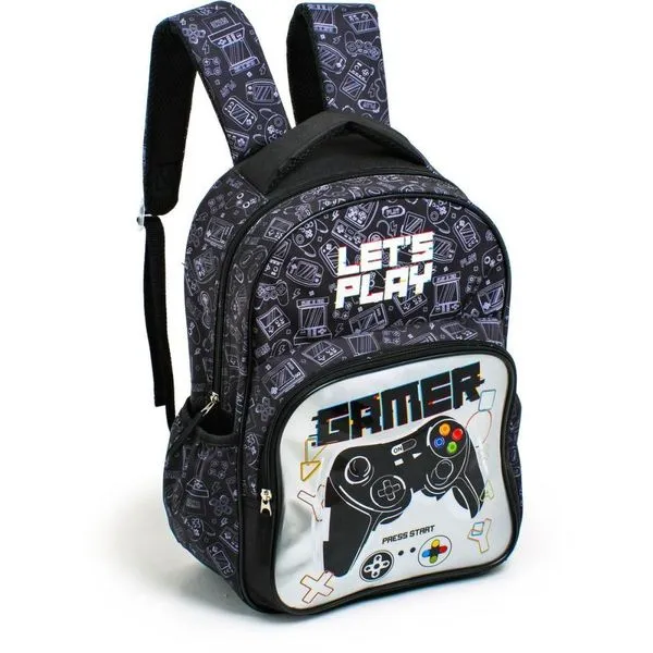 MOCHILA INFANTIL GAMER C/BOLSO FRONTAL MD PRETA
