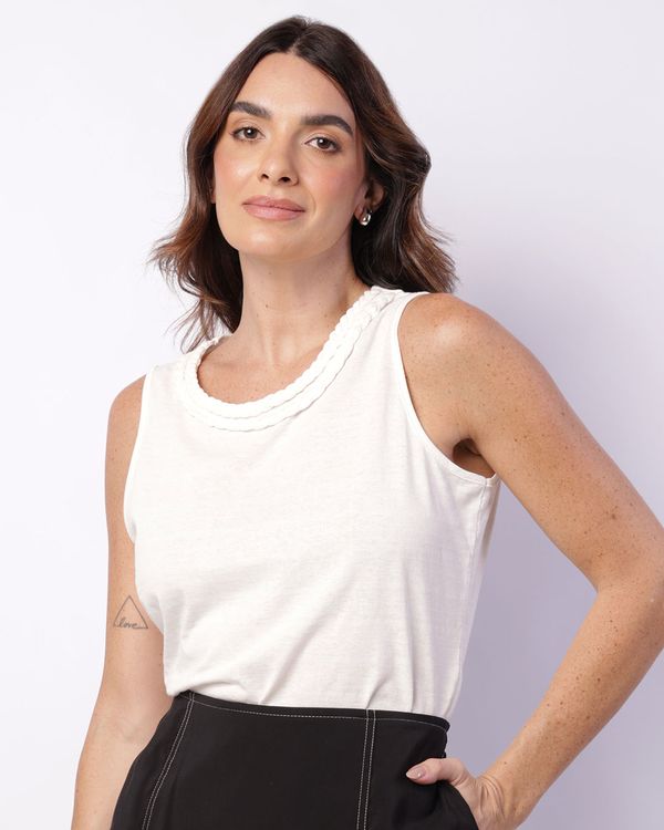 Regata Feminina Texturizada Trança No Decote Off White M