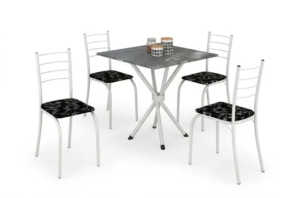 Mesa Rio com 4 Cadeiras Preta com Lirio Branco - Teixeira