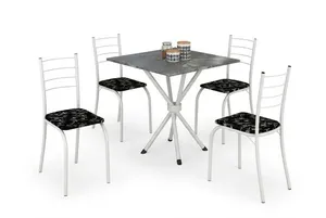 Mesa Rio com 4 Cadeiras Preta com Lirio Branco - Teixeira