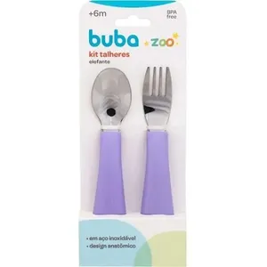 Kit Talheres Para Bebê Buba Elefante Roxo 16975 (MP)