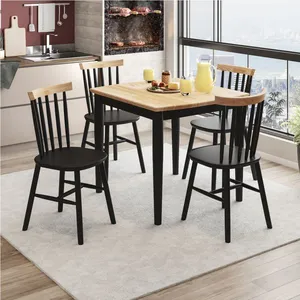 Conjunto de Mesa Quadrada Milena com 4 Cadeiras Eucalipto-Preto/Natural