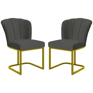 Kit 2 Cadeiras Poltrona Flor Pés Metal Dourado Mesa Quarto Cozinha Cinza