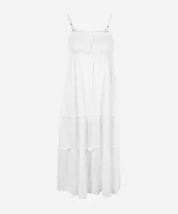 vestido longo juvenil de viscose com alças finas off white 14