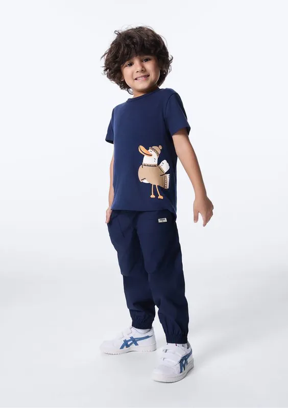 Calça Infantil Menino Jogger Com Bolsos - Azul 002