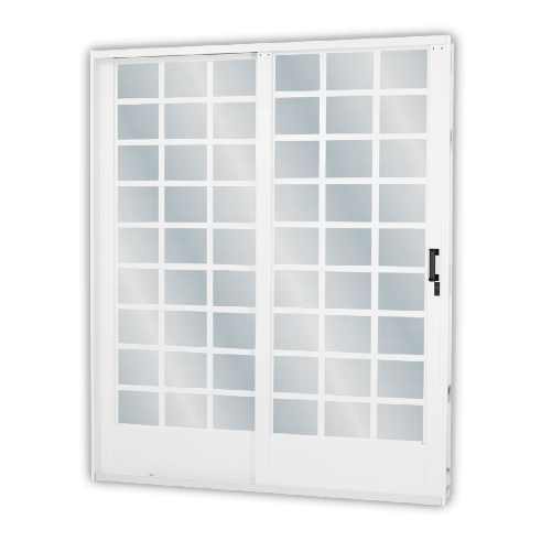 Porta De Correr 2 Folhas 215x160 Direita Com Divisória Quadriculada Vidro Mini Boreal Branco Minas Sul Mgm