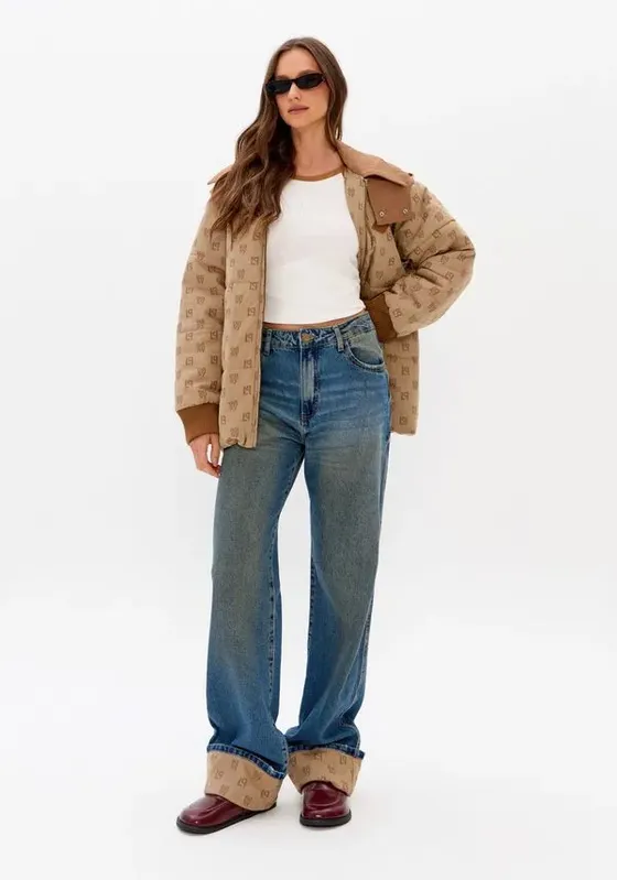 Calça Reta Jeans Cintura Alta Azul 32
