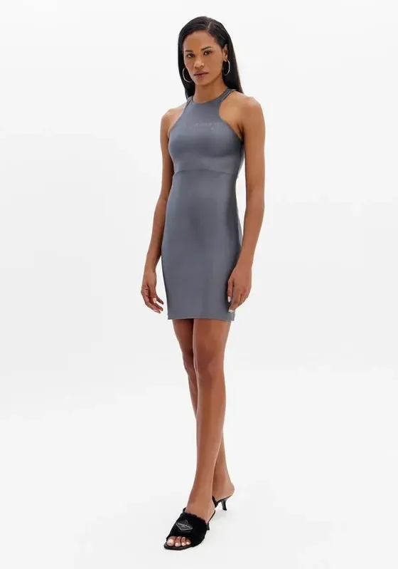 Vestido Curto Nadador Justo Com Brilhos Cinza PP