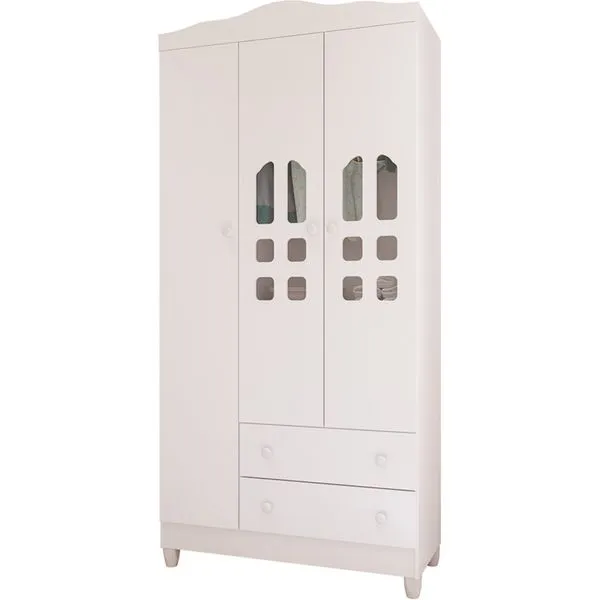 Roupeiro 3 Portas e 2 Gavetas Cor Branco Carolina Eloá Cleam 5198.1