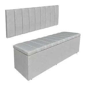 Kit Cabeceira Painel E Calçadeira Recamier Baú Casal 1,40m Holanda Linho - Pallazio Cor Cinza