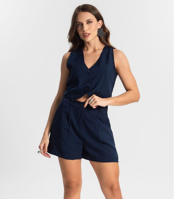 Shorts Feminino Reto Em Alfaiataria Style Box Azul GG