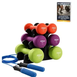 Kit de Halteres Emborrachados com Suporte Corda de Pular e Ebook Digital para Treino Completo Ahead Sports Kit de Halteres Emborrachados com Suporte Corda de Pular e Ebook Digital Ahead Sports