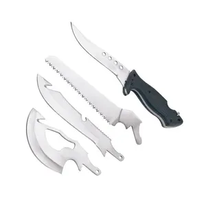 Faca multi-lâmina Multi-blade 4 Lâminas para Uso Militar, 4x4 e Pesca com Lâminas em Aço Inox e Cabo Emborrachado Multi Faca multi-lâmina -blade 4 Lâminas com Lâminas em Aço Inox e Cabo Emborrachado Texturizado
