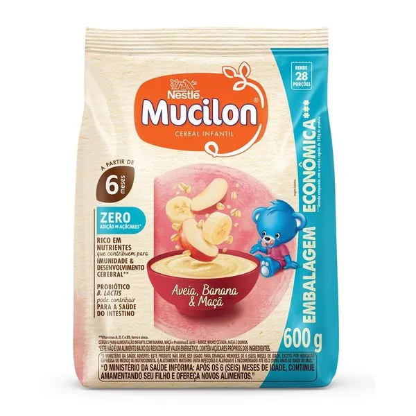 Cereal Infantil Mucilon Nestlé Sabor Aveia, Banana e Maçã 600g