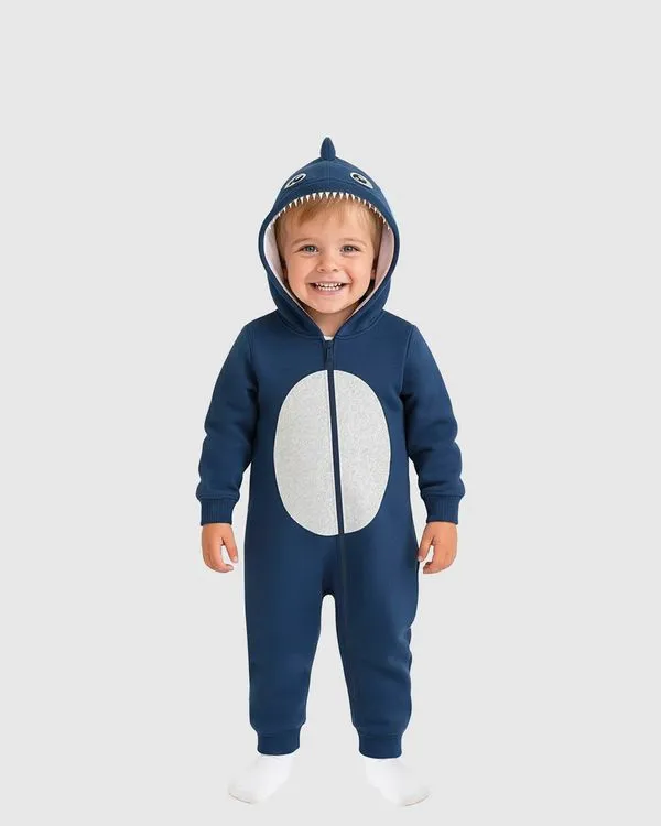 Pijama Macacão Infantil Menino Bordado + Aplique Em Fleece Malwee Kids Azul - 1