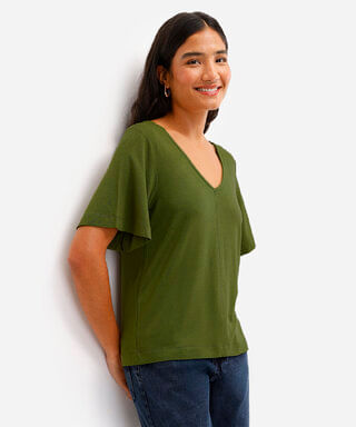 blusa feminina de viscose decote v manga curta verde GG