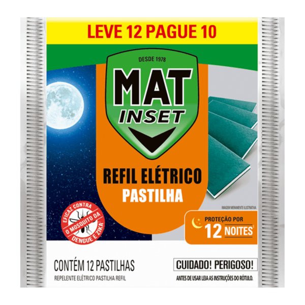 Repelente Pastilha Elétrico Mat Inset Pacote Leve 12 Pague 10 Unidades Refil Mult Inseticida Pastilha Mat Inset Refil Leve 12 Pague 10 Unidades