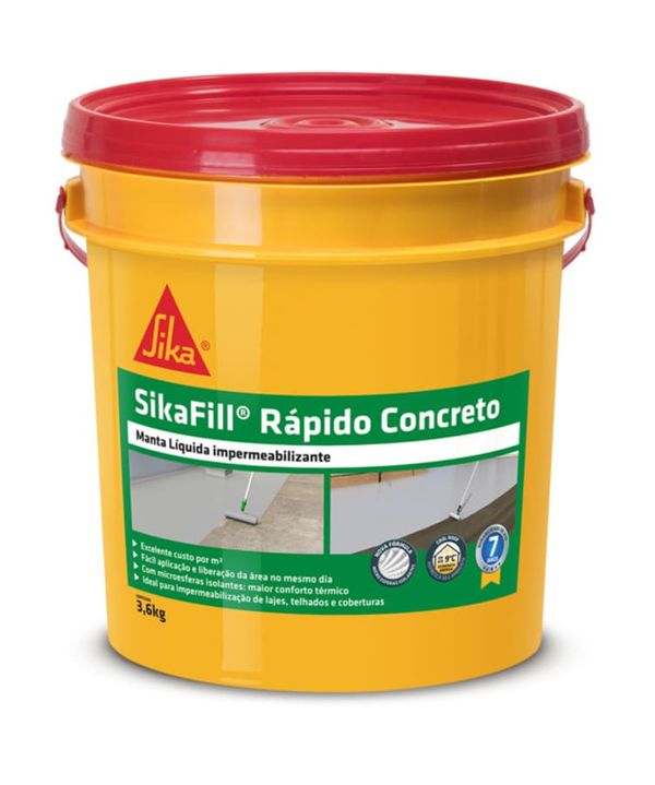 Manta Líquida Impermeabilizante Acrílica Sikafill Rápido Sika MANTA LIQ IMP AC SIKAFILL 3,6KG CONCRETO LAJES E TELHADOS