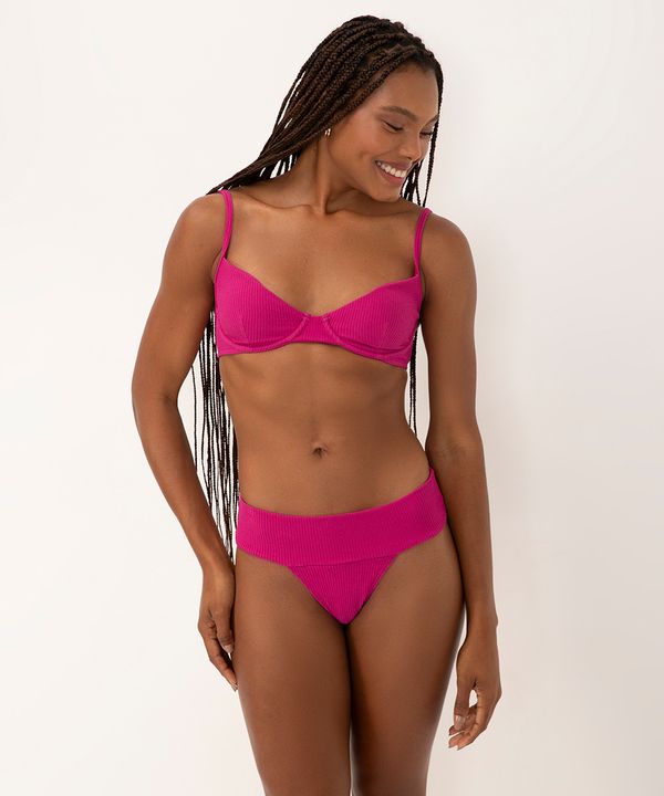 biquíni calcinha tanga texturizada com proteção uv rosa escuro M