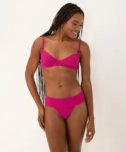 biquíni calcinha tanga texturizada com proteção uv rosa escuro G