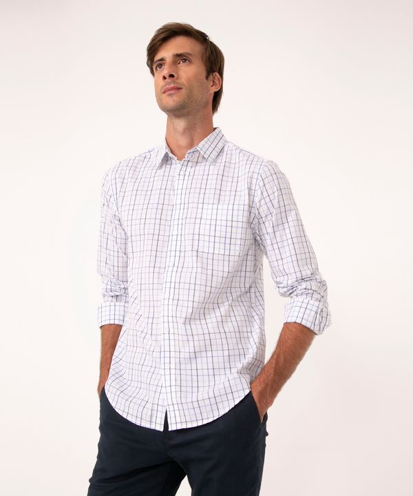 camisa comfort xadrez manga longa branca G