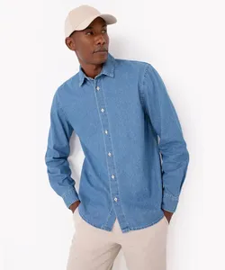 camisa jeans comfort manga longa azul escuro G